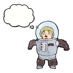 cartoon space man with thought bubble N20