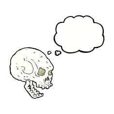 cartoon spooky skull with thought bubble N161