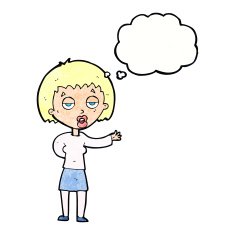 cartoon bored woman with thought bubble N32