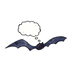 cartoon bat with thought bubble N23