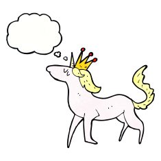 cartoon unicorn with thought bubble N45
