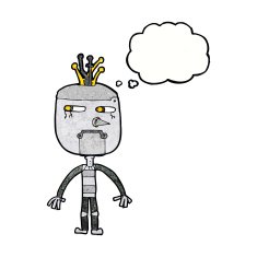 funny cartoon robot with thought bubble N52
