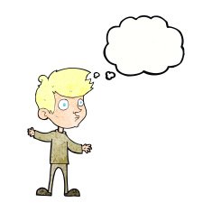 cartoon curious boy with thought bubble N39