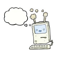 cartoon old computer with thought bubble N27