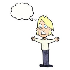 cartoon frightened man with thought bubble N94