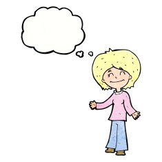 cartoon happy woman with thought bubble N278