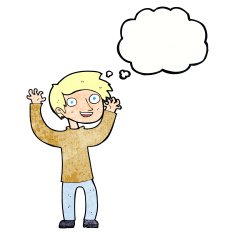 cartoon happy man with thought bubble N497