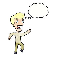 cartoon terrified man with thought bubble N240