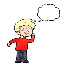 cartoon boy posing for photo with thought bubble N11