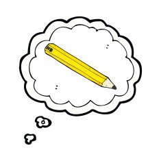 cartoon pencil with thought bubble N7