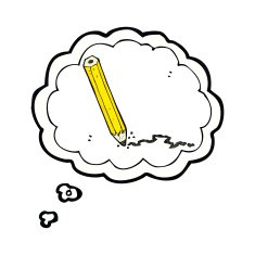 cartoon pencil with thought bubble N8