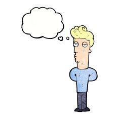 cartoon bored man with thought bubble N41