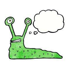 cartoon slug with thought bubble N17