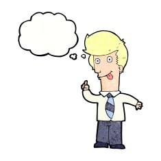 cartoon office man with crazy idea thought bubble N11