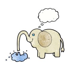 cartoon elephant squirting water with thought bubble N22