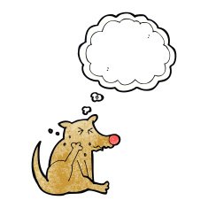 cartoon dog scratching with thought bubble N7