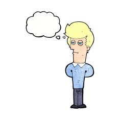 cartoon jaded man with thought bubble N21