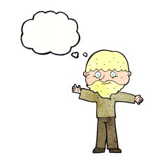 cartoon happy man with beard thought bubble N44