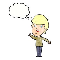 cartoon man asking question with thought bubble N51