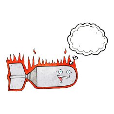 cartoon falling bomb with thought bubble N7