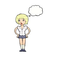 cartoon woman with hands on hips thought bubble N235