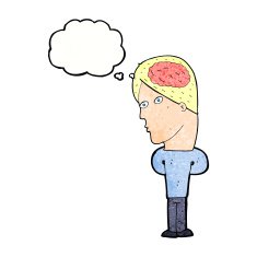 cartoon man with big brain thought bubble N11