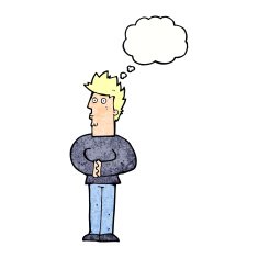 cartoon nervous man with thought bubble N150