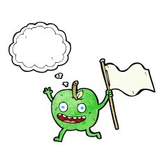 cartoon apple with flag thought bubble N11