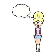 cartoon librarian woman with thought bubble N10