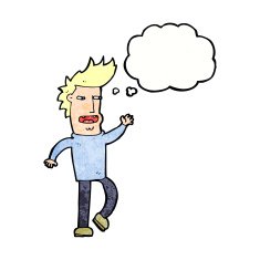 cartoon loudmouth man with thought bubble N11