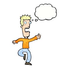 cartoon shrieking man with thought bubble N10