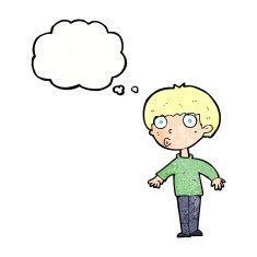cartoon surprised boy with thought bubble N32