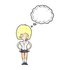 cartoon woman with hands on hips thought bubble N236