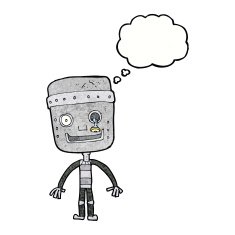 cartoon funny robot with thought bubble N84