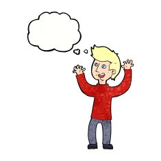 cartoon happy man with thought bubble N500