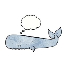 cartoon whale with thought bubble N39