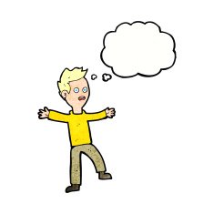 cartoon startled boy with thought bubble N32
