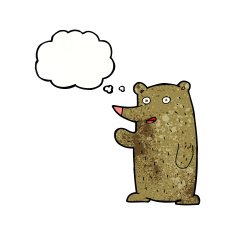 cartoon waving bear with thought bubble N9