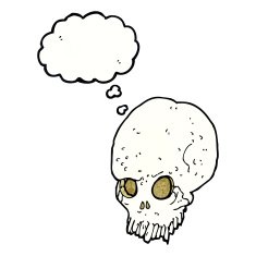 cartoon spooky skull with thought bubble N162