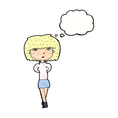 cartoon shy woman with thought bubble N52