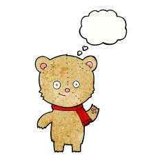 cartoon teddy bear waving with thought bubble N18