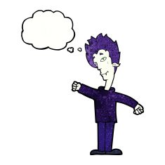 cartoon vampire man with thought bubble N128