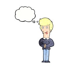 cartoon man sticking out tongue with thought bubble N29