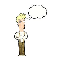 cartoon unimpressed man with thought bubble N11