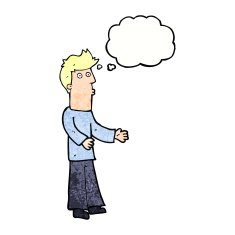 cartoon man explaining with thought bubble N21