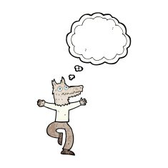 cartoon wolf man with thought bubble N55