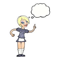 cartoon waitress taking order with thought bubble N20