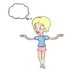 cartoon woman with arms spread wide thought bubble N11