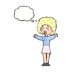 cartoon worried woman with thought bubble N86