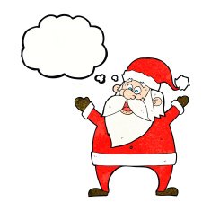 jolly santa cartoon with thought bubble N32
